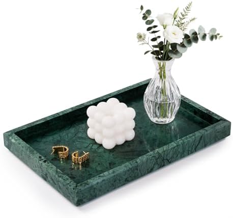 Marble Bathroom Tray for Countertop & Home Decor, Natural Decorative Marble Tray for Jewelry & Perfume Organizer, Luxury Stone Vanity Trays for Dresser, Kitchen Counter, 12" x 8", Green by Homaura