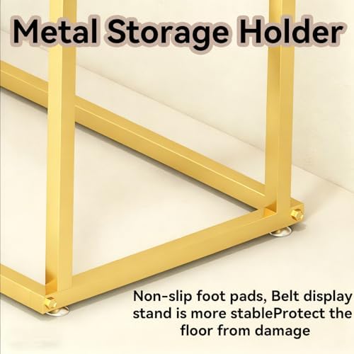 Floor Mounted Belt Hanger, Stepped Belt Display Rack with Hanging Rods and Hooks, 21 Hooks, Lengthened and Bolded, Capacity for Ties, Scarves, Accessories(Gold) - Image 4