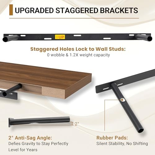 Vivelove Deep Floating Shelves 48x12” Set of 2, Walnut - Image 6