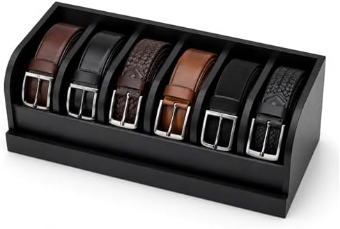MinBoo Bamboo Belt Organizer Box,6 Grids Belt Rack for Closet and Drawer, Belt Storage Organizer and Displayer for Men Women by MinBoo