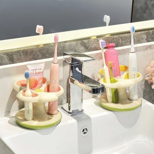 Floral Ceramic Toothbrush Holder, 3-Slot Toothbrush and Toothpaste Holder Cute Toothbrush Holder Set, Cute Countertop Holder for Electric Toothbrush, Toothpaste, Floss, and Razor (Yellow) - Image 6
