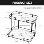 2 Tier Bathroom Cabinet Countertop Organizer Perfume Lipstick Makeup Organizer Cosmetics Storage Display Rack Vanity Tray Metal Dresser Storage Shelf White Marble Ceramic Tray Black - Image 2