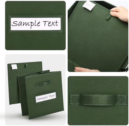 13x13x13 storage cube bins (Set of 10) Fabric storage cubes with 10 Labels Window Cards & a Pen, storage cubes 13x13, Collapsible 13 inch cube storage bins, Cubby Organizer Boxes, Dark Green - Image 3