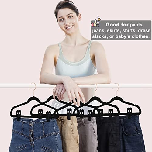 TOFIIGREM Black Velvet Hanger Clips (60-Pack), Strong Finger Clips for Velvet Hangers, Skirt Hanger Clips Fit for Flocking Hangers - Image 2