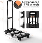 Voipvvii Folding Hand Truck 500lbs, Portable Heavy Duty Dolly Cart, 6 Wheels Collapsible Luggage Cart with 2 Elastic Ropes - Compact Trolley Cart for Easy Moving - Ideal Hand Cart for Travel and More - Image 3