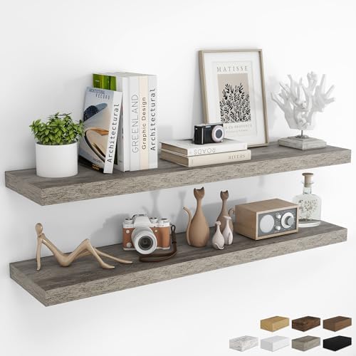 RICHFOCUS Long Floating Shelves for Wall 2Pack, Grey, 48" Lx8 D by RICHFOCUS