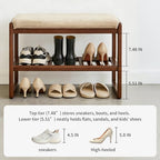 Small Upholstered Shoe Bench with Walnut Finish, Solid Wood & Memory Foam Cushion, No Assembly Needed, Narrow 2-Tier Mudroom Shoe Rack Bench for Entryway, Hallway, Front Door - Image 5