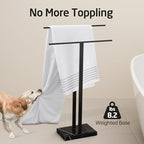 KES Standing Towel Rack 2-Tier Natural Black Marble Base, Bath Towel Holder - Image 2
