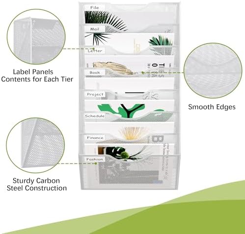 EasyPAG 8 Pocket Mesh Wall File Organizer, Hanging Paper Folder Holder with Classify Label, Vertical Wall Mount Mail Organizer for Office Home Classroom, White - Image 3