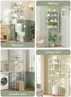 Quikraen 4 Tier Over The Toilet Storage Shelf with 3 Adjustable Shelves, Space Saver Bathroom Organizer with 4 Hooks, Freestanding Above Toilet Rack for Restroom Laundry (White) - Image 6