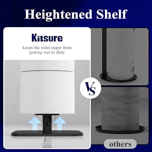 Kitsure Toilet Paper Holder Free Standing – Rustproof Metal Toilet Paper Stand for 4 Rolls with Anti-Slip Base and Shelf for Phone & Small Items, Bathroom Organizers and Storage, Medium, Black, 2Pack - Image 4