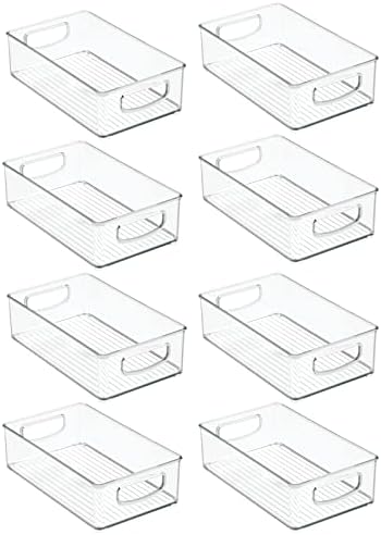 mDesign Small Plastic Kitchen Storage Container Bin with Handles - Organization in Pantry, Refrigerator or Freezer - Food Organizer for Fruit, Yogurt, Squeeze Pouches, Ligne Collection, 8 Pack, Clear - Image 5
