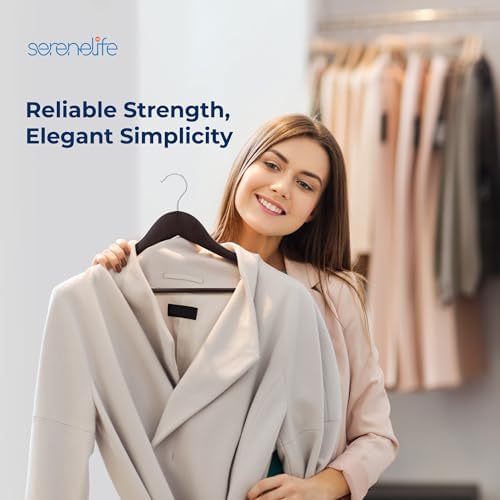 SereneLife 20 Brown Wooden Hangers Non-Slip Heavy Duty Suit and Coat Hanger Set with Chrome 360° Swivel Hooks Notches and Pants Bar Design for Closet Organization Clothes Durable 10 lb Capacity - Image 6