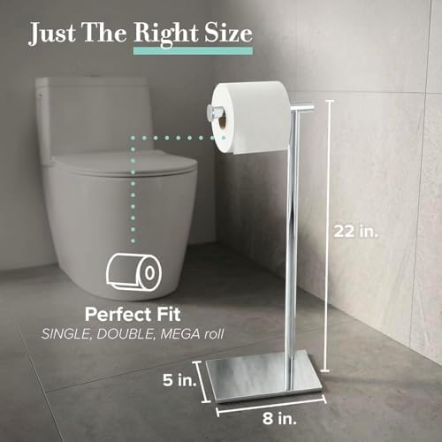 Gatco 1431C Modern Rectangle Base Freestanding Toilet Paper Holder, 21.25" Chrome with Weighted Base - Image 5
