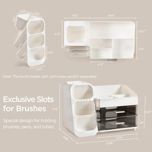 HBlife Makeup Organizer with Brush Holder for Vanity, Large Plastic Bathroom Countertop Organizer Skin Care Storage, Easy to Store Lipsticks, Nail Polishes, Perfumes, Eyeshadow Palettes, White - Image 4