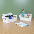 8 Pack Plastic Storage Bins with Handles, 6.5x9.5x4 Inch White Scoop Front - Image 3