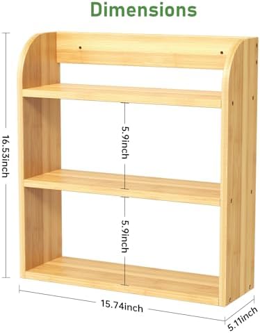 ROMGUAR CRAFT 3 Tier Bamboo Spice Rack Countertop or Wall Mounting, Natural - Image 3