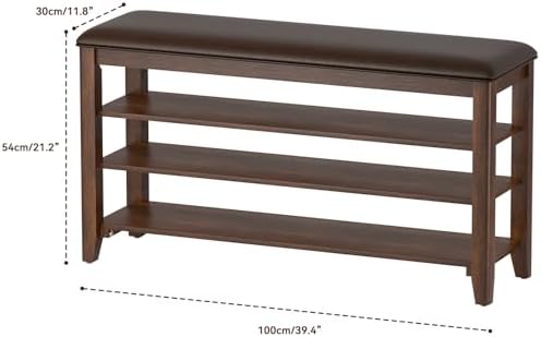 Taitiy Shoe Bench with 3 Tier Adjustable Shelves Rubberwood Entryway 39.4'' - Image 2