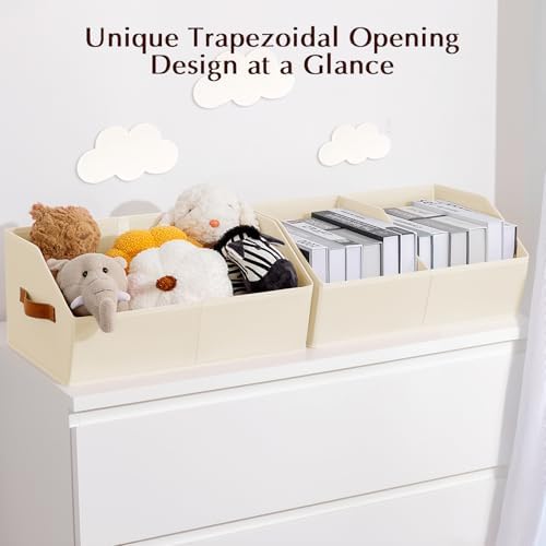 Homsorout Closet Organizers and Storage Bins - 8 Pack Collapsible Divided Trapezoidal Cube Storage Bins Baskets with Orange Handle for Organizing Clothes Blankets, Toys, Books, Towels(Beige) - Image 4