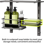 Orimade Over the Door Shower Caddy Adjustable 3 Tier Dark Grey,Bathroom Hanging Organizer Shelf Rustproof with 4 Hooks,Shower Basket with Soap Holder and Suction Cup - Image 4