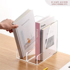 HeZone Acrylic Magazine Rack File Holder Desk Organizers and Storage 2-Pack Small Clear Acrylic Vertical Magazine Holder Book Stand for Office Desk - Image 5