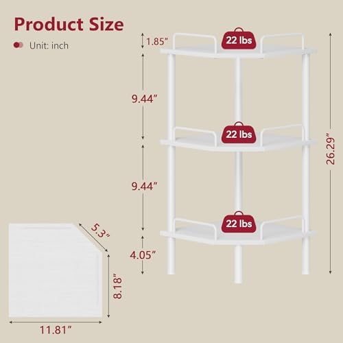 Tajsoon 3 Tier Corner Shelf Stand, Standing Corner Shelf Unit, White - Image 3