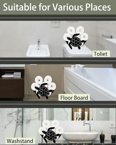 Sea Turtle Toilet Tissue Holder,Animal Paper Holders,Decorative Metal Papers Holder,Funny Toilet Animal Storage for Bathrooms,Bathroom Paper Organizer for Extra 8 Rolls Art Decor - Image 4