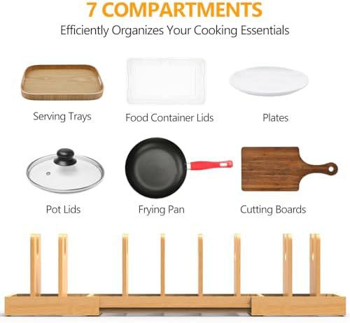 Pots and Pans Organizer Under Cabinet,Bamboo Pot Lid Organizer - Image 4