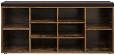 VASAGLE CUSTOS Collection - Shoe Bench, Storage Bench with Padded Seat, Entryway Bench with 10 Compartments, for Bedroom, 11.8 x 40.9 x 18.9 Inches, Rustic Brown and Chestnut Brown ULHS010X01 - Image 5