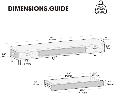 Fenge Dual Monitor Stand with Large Storage Drawer, 42.5" Desk Shelf, Brown - Image 3