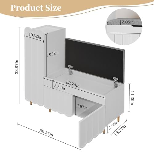 3More L-Shaped Entryway Shoe Bench with Cushioned Seat, White - Image 2