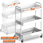 Simple Houseware 26" Extra-Wide 3-Tier Heavy Duty Metal Utility Cart, White - Image 4