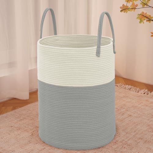 JMvicyroam 60L Cotton Rope Laundry Basket Hamper, White and Grey by JMvicyroam