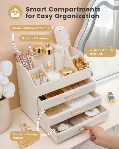 Lolalet 4-Layer PU Leather Makeup Organizer for Cosmetic Vanity -Beige - Image 4