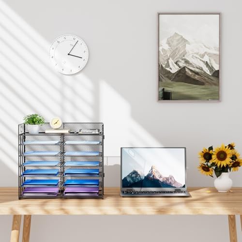 Lavatino 7 Tier Paper Organizer for Desk, Mesh Literature Organizer, Mail File Sorter Tray with Handle, Desktop Mailbox for Office Classroom Home, Black - Image 6