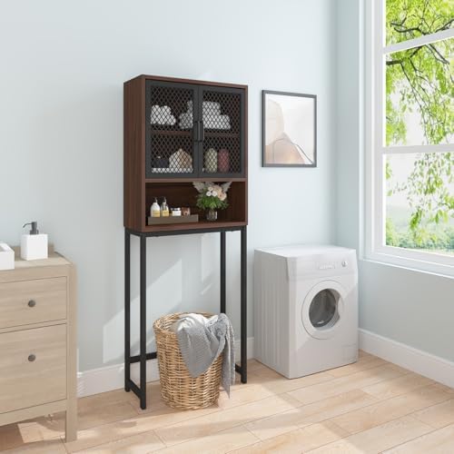 Launica 65 Inch Over The Toilet Storage Cabinet Wood and Metal Walnut - Image 6
