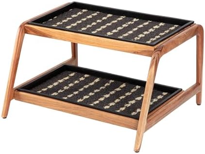 Anji Mountain Heavy Duty Waterproof Wooden Shoe Storage Mat Organizer/Boot Storage Tray Multi Use for Entryway with Coir, Gray and Ivory Insert, 2 Tier, Fits 4 Pair (26.5" Wide) by AnjiMountain