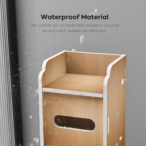 Bathroom Storage Cabinet, Toilet Paper Holder with Shelf (Oak) - Image 6