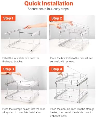 VEVOR 2 Tier Pull Out Cabinet Organizer 16.97"W x 21.22"D Slide Out Drawers - Image 5