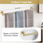 Brushed Gold Bathroom Hardware Set, 5 Pieces Gold Towel Bar Bathroom Accessories, Upgraded Toilet Paper Holder with Shelf Set, 23.6 Inch Towel Rack Towel Holder for Bathroom Wall - Image 2