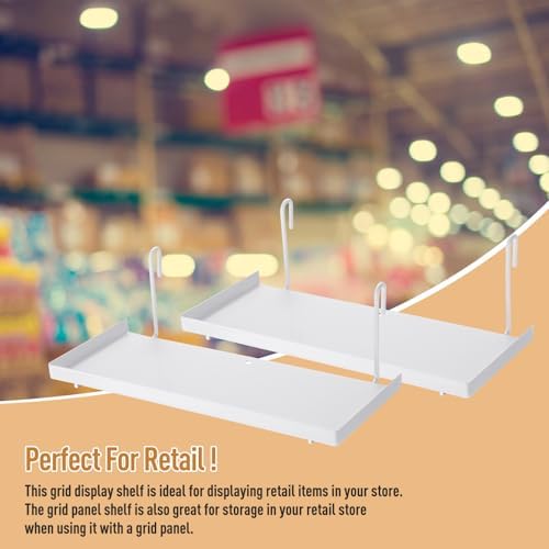 Yaocom 4 Pcs Gridwall Shelf Hooks Rack and Hanging Shelf for Wire Grid Panel Grid Panel Accessories Metal wall Shelves for Home Garage Retail (White) - Image 5