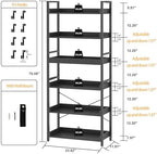 HCHQHS 6 Tier Bookshelf, Adjustable Industrial Bookcase, Vertical Tall Book Shelf, Wood and Black Metal Open Bookshelves for Home Office, Living Room, Bedroom, 70 Inch - Image 3
