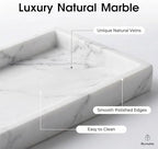 Natural Marble Tray Heavyweight Stone Vanity Tray for Bathroom Countertop, Coffee Table & Dresser - Handcrafted Rectangular Organizer (White, 9.84" x 4.72" x 1.18") - Image 5