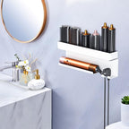 Blow Dryer Holder Wall Mounted Hair Straightener Holder, Blow Dryer and Curling Iron Holder for 7 in 1 Styler Attachments, Hair Dryer Holder, Bathroom Hair Tools Organizer (White) - Image 2