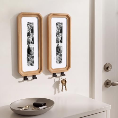 Marsui 2 Set Solid Oak Photobooth Strip Frame with Key Hooks Wall-mounted Photo Frame Fits 1.5 x 8 Inch Photo Strips, for Home Wall Wedding Graduation Decor - Image 5