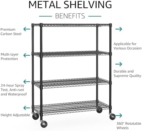 IZEUK Garage Shelving Wide Storage Shelves 4 Tier Metal Shelves 3200 LBS Heavy Duty Adjustable Utility Shelf Rack Black 23.6" D x 53.1" W x 73.6" H - Image 4