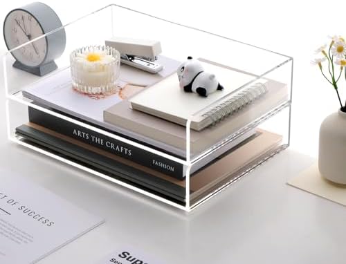 SANRUI Acrylic Desk Organizer Stackable Paper Tray, Letter Size Tray 2-Pack - Image 3