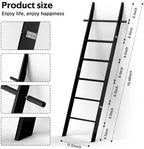 Farmhouse Wooden Blanket Ladder with Removable Hooks Black 6-Tier - Image 3