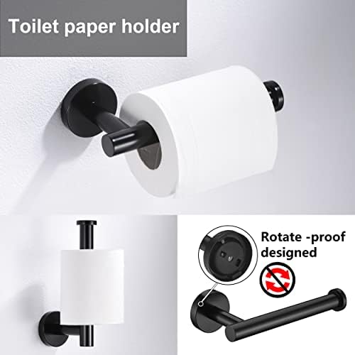 6 Pieces Matte Black Bathroom Hardware Accessories Set Hand Towel Ring 16&23.6 inch Round Towel Bar Silver Toilet Paper Holder Towel Hooks 2 Pieces SUS 304 Stainless Steel,Heavy Duty,Wall Mounted - Image 4