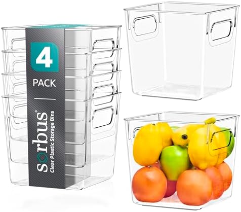 Sorbus Fridge Organizers and Storage, Clear Plastic Bins (Small, 4 Pack) by Sorbus